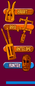rabbit,bird, antelope, hunter
