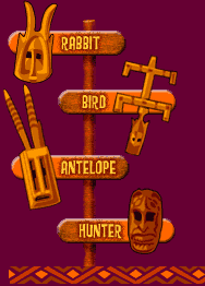 masks, rabbit,bird, antelope, hunter