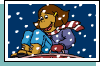 E-card featuring Francine about to slide down a snowy hill on a sled.