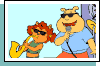 E-card featuring Sue Ellen playing the saxophone, Francine playing the drums, and Binky singing.