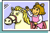 E-card featuring D.W. riding a mechanical toy horse.