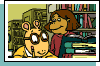E-card featuring Arthur and Francine doing research at the library.