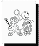 Barney, Baby Bop and BJ play musical instruments coloring page
