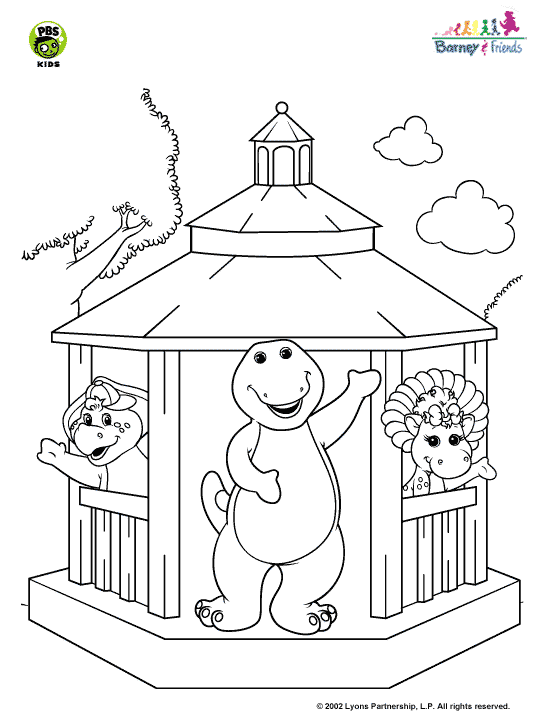 Barney, Baby Bop and BJ in the gazebo