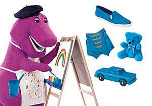 Barney paints with blue