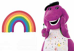 Barney shows the rainbow he's painted