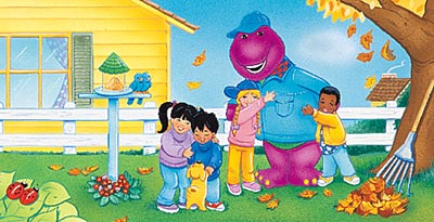 Barney and kids hug