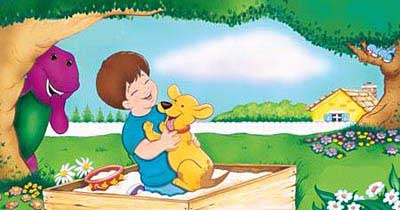 Child gets hug from puppy