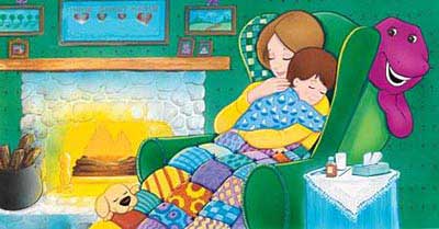 Sick child gets hug from mom