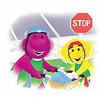 Barney and BJ at a stop sign