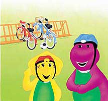 Barney and BJ wearing bike helmets