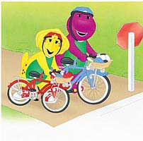 Barney and BJ at a stop sign