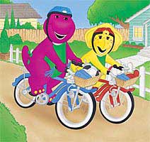 Barney and BJ riding to the park