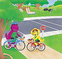 Barney and BJ at a crosswalk