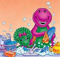 Barney and Baby Bop wash dishes