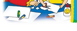 Mom and Caillou cutting paper
