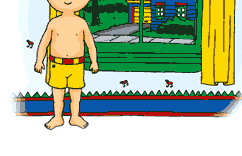 Caillou in front of the window