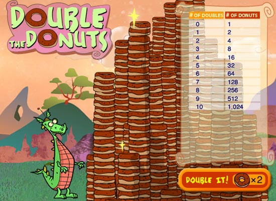 1,024 donuts.  Click the 'Double It' button to continue.