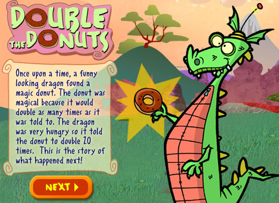 Once upon a time, a funny looking dragon found a magic donut.  The donut was magical because it would double as many times as it was told to.  The dragon was very hungry so it told the donut to double 20 times.  This is the story of what happened next!