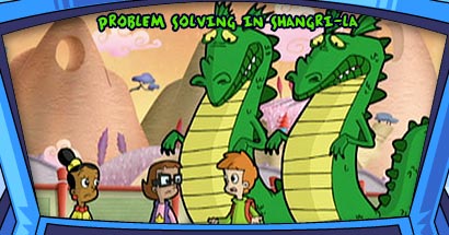 Matt, Inez, and Jackie with two green dragons