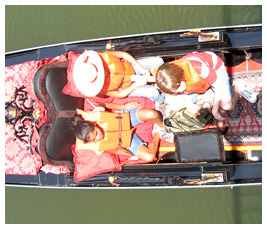Bird's eye view of FETCHers sitting in a gondola.