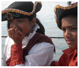 Shreya looks nervous in her pirate costume.