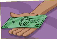Twenty dollar bill in hand