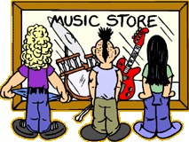 Kids in front of a music store
