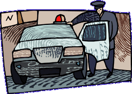 Policeman getting into his car
