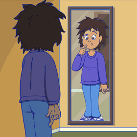 Person looking in mirror