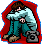 Boy huddled near phone