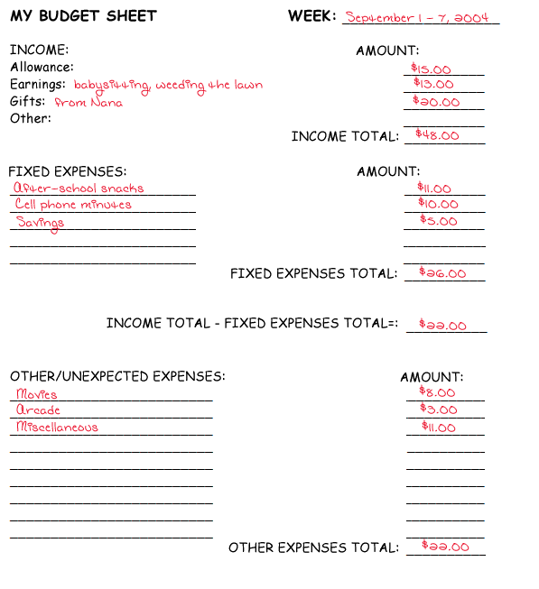 Budget Sheet