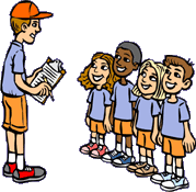 Kids and camp counselor