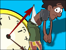 Boy getting caught by time clock