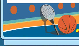 A tennis racquet and basketball sit on the floor