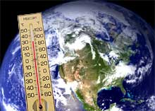 The earth with a hot thermometer in front of it