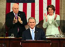 A photo of President Bush giving his speech