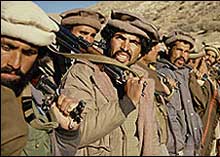 Afghan Soldiers lined up and holding guns