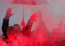 Photo of French rail workers protesting