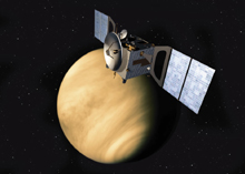 Illustration of Venus Express near Venus
