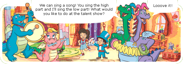 We can sing a song! You sing the high part and I'll sing the low part! What would you like to do at the talent show?
