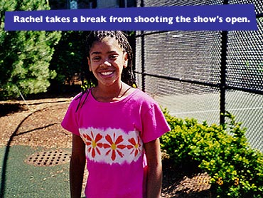 Rachel takes a break from shooting the show's open