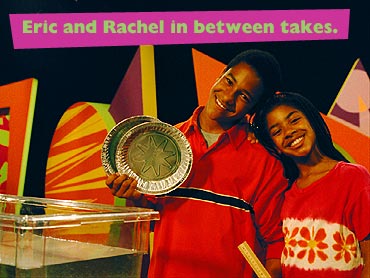 Eric and Rachel in between takes