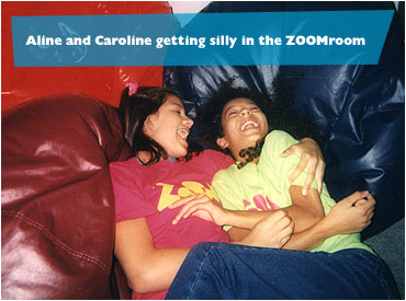 Aline and Caroline getting silly in the ZOOMroom.