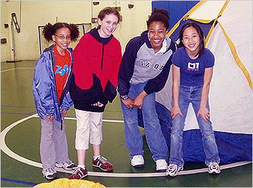 Maya, Cara, Kortney and Shing ready for some indoor camping at campZOOM.