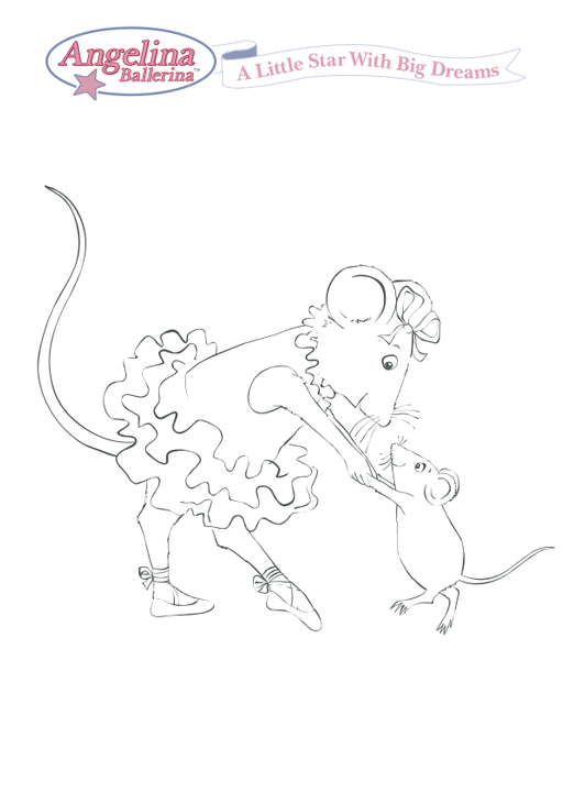Print and color Angelina playing with her little sister Polly from Angelina Ballerina!